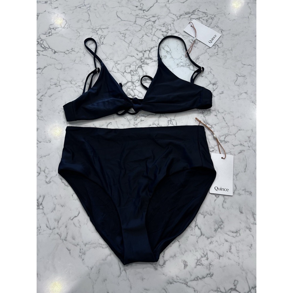 NWT Quince Black Knot Tie Bikini Top & High Rise Bottom Set Size Small